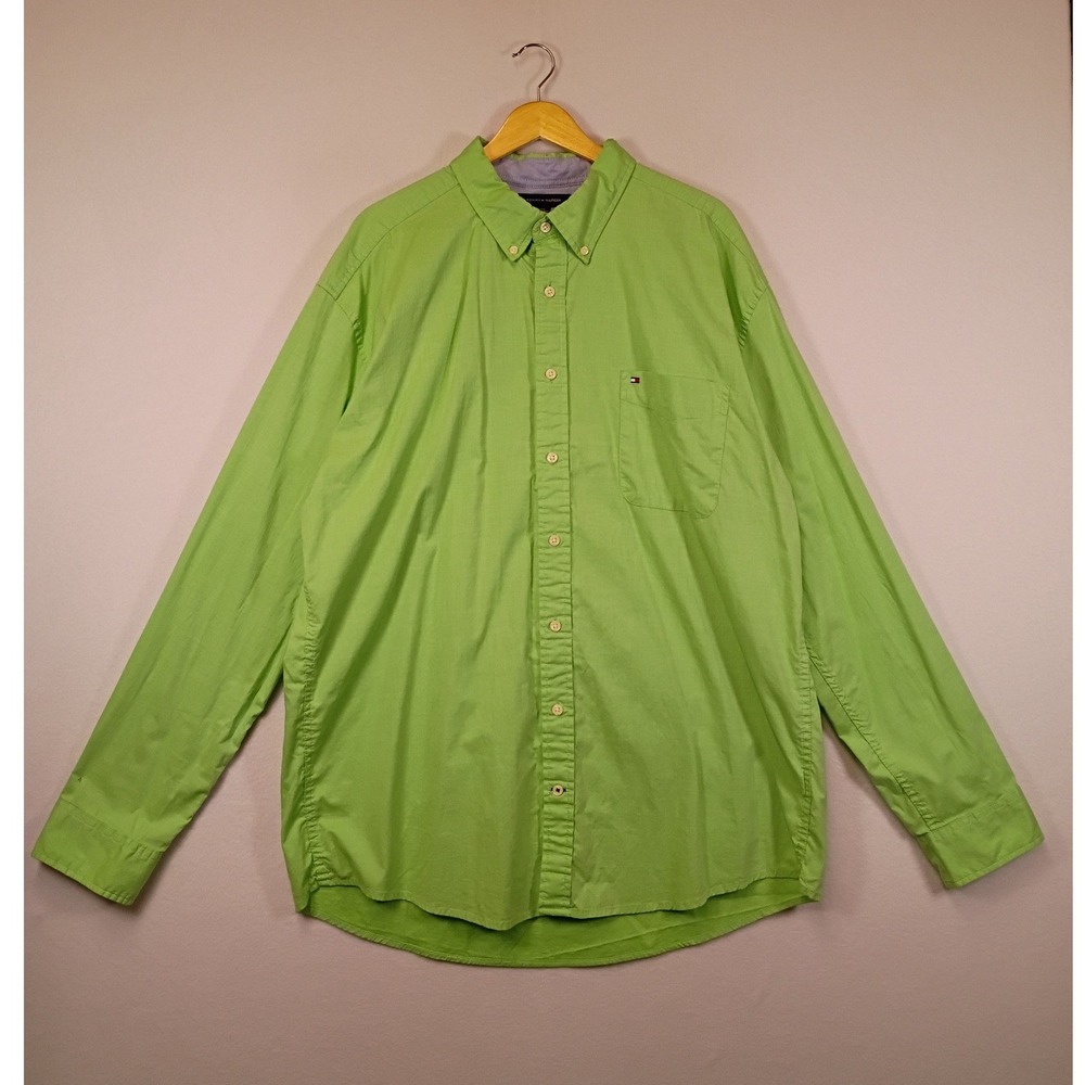 Preppy Tommy Hilfiger Mens XXL Lime Green Classic Fit Stretch Button Down Shirt